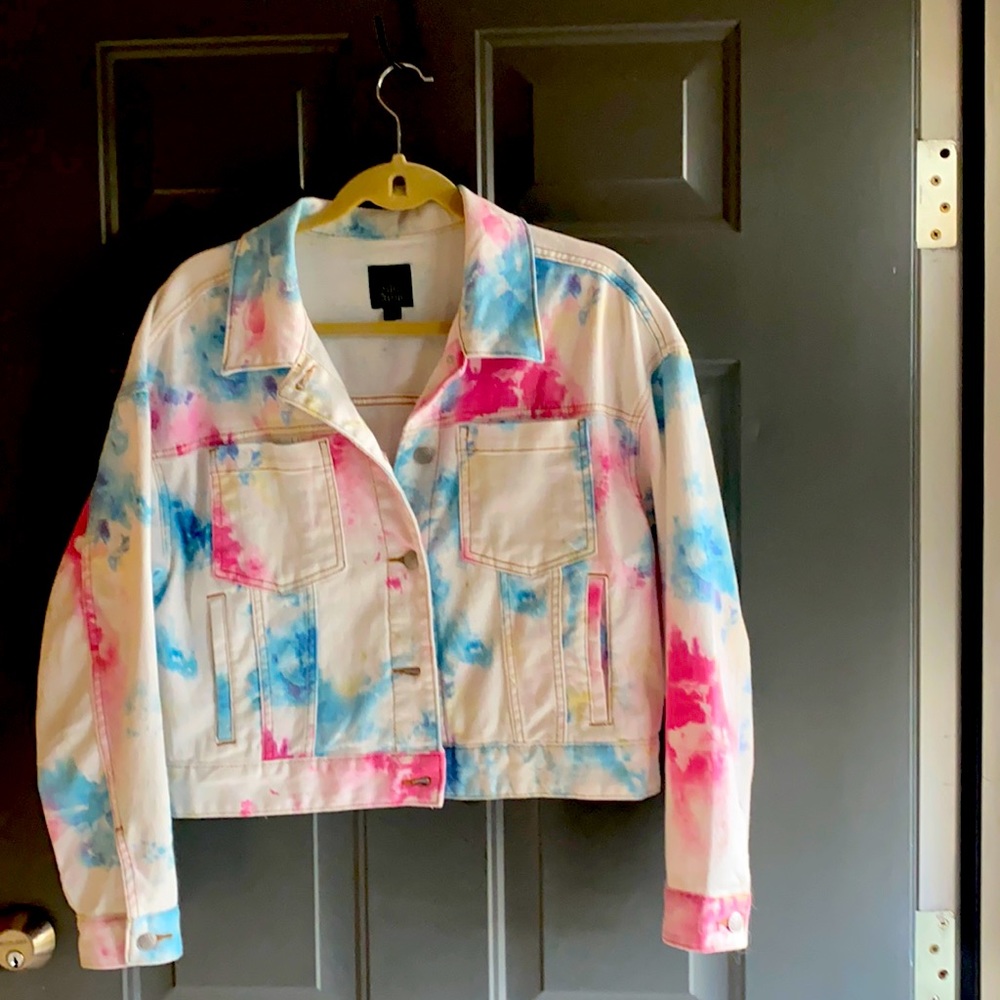 Tie dye pastel jean jacket size M